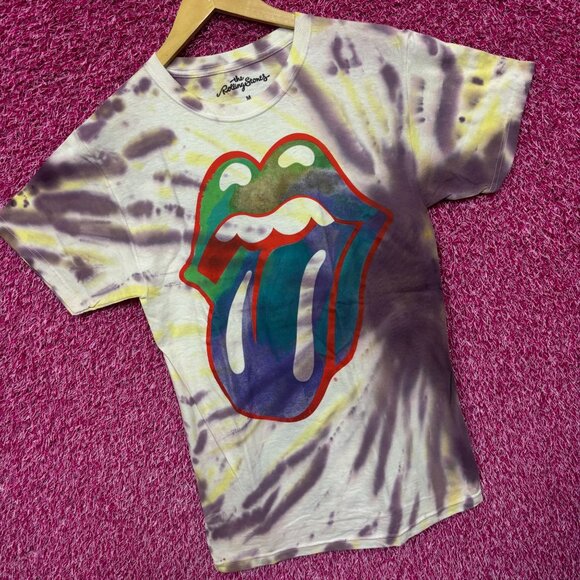 The Rolling Stones Hot Lips Womens Tie Dye Boyfriend Top M - Picture 3 of 4